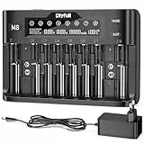 Dlyfull Akku Ladegerät Universal 10 Fach Batterieladegerät Schnell Akkuladegerät für Li-Ion, NI-MH, NI-Cd, LiFePo4, 18650, 21700, AA, AAA, C, 9V Akkus Wiederaufladbare Batterien