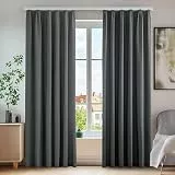 Deconovo Vorhänge mit Kräuselband Gardinen Kälterschutz Vorhang Verdunkelung Lärmschutz für Schiene Wohnzimmer Schlafzimmer, 175x140 cm(HöhexBreite), Dunkelgrau, 2er Set