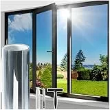 Windimiley Fensterfolie Sonnenschutz Spiegelfolie Fenster Sichtschutz, Blickdicht von Aussen Sonnenschutzfolie 90x200cm, Selbsthaftend UV-Schutz Hitzeschutz Wärmeschutzfolie für Büro Silber