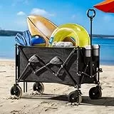 YITAHOME Bollerwagen Faltbar 200L Handwagen mit Abnehmbarem 100kg Transportwagen mit Sicherheitsgurt und Seitentasche 600D Oxford-Gewebe Bollerwagen 107x52x96cm für Garten/Strand/Picknick, Schwarz