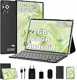 Dghrti Tablet 10 Zoll Android 14, 22GB RAM 128GB ROM/TF 1TB, Octa-Core Prozessor, 8000mAh, BT5.0, 8MP+5MP, Dual WLAN, Face ID, Widevine L1, Augenschutz, Tablet mit Tastatur & Maus Metallkörper-Schwarz