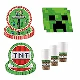 Procos - Minecraft Geburtstagsdeko, 52-Teilig, Pappteller, Becher und Servietten für Kindergeburtstag, Partygeschirr