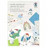 Ursus 8080003F - Papier-Bastelset Winter Holidays, Set aus Fotokarton, Flechtblättern, Stanzteilen, Flechtstreifen und Stickgarn, inkl. Schritt für Schritt Anleitung