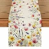 Tischläufer Rechteckig Modern Tischläufer, Sommer Dekoration Waschbar für Urlaub Hochzeit Babyparty Essen Frühling Sommer Frische Botanische Muster 33 x 183 cm