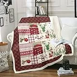 Homewish Weihnachten Decke 150x200 Schneeflocke Fuzzy Decke Hirsch Geweih Weihnachtsmann Fleece Decke für Kinder Teen Rot Schwarz Büffel Karierte Sherpa Decke Rustikale Grüne Weihnachten Plüsch Decke