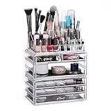 Relaxdays Kosmetikorganizer mit 6 Schubladen, 22 Fächer Make up Organizer, großer Kosmetiktower aus Acryl, transparent Standard