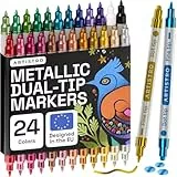 Artistro Acrylstifte Zeichenset für Stein, Holz, Stoff, Glas & Keramik – Wasserfest mit Doppelspitze – Perfekt zum Basteln, Malen & Dekorieren zu Christmas, Künstlerbedarf – 24 Metal Farben