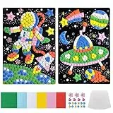 Canollo Mosaik Bastelset für Kinder, Astronaut+UFO Mosaik Aufkleber Set, Kreativitätssets für Kinder, DIY Diamanten Mosaik Klebebilder, DIY Basteln Geschenke für Mädchen Jungen Ab 3 Jahre