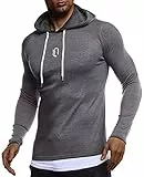 Leif Nelson Gym Herren Fitness Langarmshirt Kapuzenshirt Slim Fit Männer Fitness Trainingsshirt Hoodie T-Shirt Sportshirt Laufshirt Bekleidung für Bodybuilding Training LN8342 Anthrazit XX-Large
