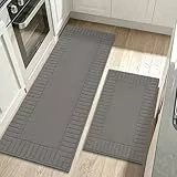 BEQHAUSE Teppich Küche Waschbar, 2 Stück Küchenteppich rutschfest, Küchenteppich Geeignet für Küchen, Esszimmer, Leicht zu Reinigen und Maschinenwaschbar, 60 x 89 cm + 60 x 152 cm, Grau