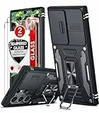 LeYi Handyhülle für Samsung Galaxy S24 Ultra Hülle [2 Glasfolie Schutzfolie], Militär Standard Kameraschutz Handy Hüllen Ständer Schutzhülle Outdoor Kratzfest Cover S 24 Ultra Stoßfest Case Schwarz