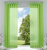 Gardinenbox 2er-Pack Gardinen Transparent Vorhang Set Wohnzimmer Voile Schlaufenschal mit Bleibandabschluß HxB 225x140 cm Apfelgrün, 61000CN