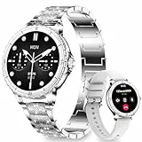 niolina Smartwatch Damen mit Telefonfunktion, 1.27' Smart Watch Rund mit Diamantband für Android iOS, IP68 Wasserdicht Fitnessuhr mit 120+ Sportmodi, Fitness Tracker mit HR Schrittzähler SpO2, Silber