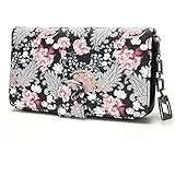 Geldbeutel Damen groß im Langformat, Geldbörse mit Blumen und Blüten Muster im Mandala und Ethno Stil, Portemonnaie mit Reißverschluss und Druckknopf und vielen Fächern (Floral Dreams).
