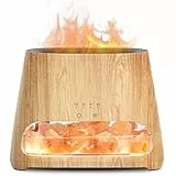 SALKING 2-in-1 Aroma Diffuser & Salt Range Pakistan Leuchte, Flammeneffekt Diffusor für ätherische Öle, Diffusor Kühler Nebel Luftbefeuchter mit 3-Helligkeit, 150ml(Holz)