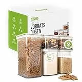bevo - 5er Set Vorratsdosen Küche aus PET mit Deckel für Lebensmittel - Vorratsbehälter & Aufbewahrungsbox BPA-frei, luftdicht - Boxen zur Aufbewahrung & Organisation von Müsli, Mehl, Nudeln & Reis