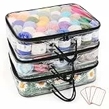 Coopay 3 Stück Transparenter Garn Aufbewahrungs Organizer, Tragbare Garnaufbewahrung, Staubdichte Wolle Aufbewahrung mit 4 Etiketten, Garnaufbewahrung mit Reißverschlüssen und Griff (40 x 30 x 10cm)