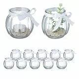 Relaxdays Windlicht, 12er Set, aus Glas, Teelichtgläser mit Schleife, innen & außen, Teelichthalter Deko, transparent