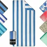 ZENACROSS - Strandhantuch 90x180cm - Mikrofaser Handtuch Groß - Schnelltrocknend - Microfaser Badetuch Sandfrei - Leichtes und Kompaktes Strandtuch - Weiß & Hellblau