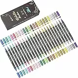 INK LAB Metallic Marker Stifte 24 Farben Metallischen Stift Pens Dual Tip für DIY Fotoalbum Gästebuch Hochzeit Scrapbook Schwarze Karte Glas Bullet Journal,Mittel & Bürstenspitze