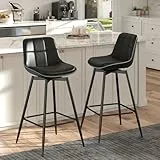 Urhanherry Drehbarer Barhocker mit Industriestil - PU mit dekorativen Absteppung, mit Rückenlehne und Fußstütze - Metallbeine, Einfache Montage, Tintenschwarz