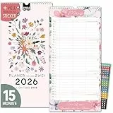 Paarplaner 2026 3 Spalten GARTENLIEBE Planer für Zwei 2026 STICKER Recycling Urlaub Partnerkalender 2026 16x32,5cm, inkl. Okt-Dez 2025 Wandplaner Paar 2 Personen, Pflanzkalender Garten Floral