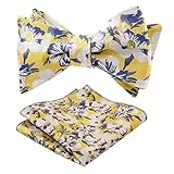 Alizeal Mens Paisley Floral Jacquard Ungebundene Fliege und Einstecktuch im Set,Gelb