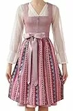 EIISSION Dirndl Damen Midi Lang Rosa Trachtenkleid Trachtenrock Komplettset Mit 3 Teilig Schürze Bluse Oktoberfest Dress Größe 36