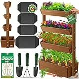 KESSER® Hochbeet mit 4 Etagen Premium Blumenkasten Blumentreppe Pflanztreppe Gemüsebeet Kräuterbeet Pflanzkübel Frühbeet Blumenbeet Pflanzkasten mit Gartenvlies - Beet inkl. Schaufelset, Braun