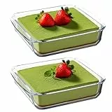 2PCS Glas Auflaufform Set Kleine Quadratisch Backform aus Borosilikatglas Hitzebeständig bis 400°C für Heißluftfritteuse, Backofen, Mikrowellenherd, 16 x 16 x 4CM