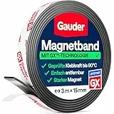 GAUDER Magnetband selbstklebend stark - Magnetstreifen selbstklebend stark - Magnetklebeband zuschneidbar mit optimaler Haftkraft - Klebemagnete mit hoher Magnetkraft - Magnet Klebeband (3 m x 15 mm)