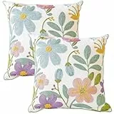 VEEKAY 2er Set 45x45cm Kissenbezug Bestickte,Stickerei Bunte Blumen Kissenhüllen,Zierkissenbezug,Dekokissen Kissenbezüge,für Sofa Schlafzimmer Couch Kissen