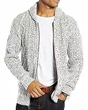 Runcati Herren Strickjacke Langarm Kragen Cardigan mit Zopfmuster Reißverschluss Jacke Gestrickt für Hemd und Shirt Hellgrau M