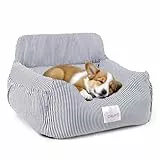 CALIYO Hundeautositz mit Stabiler Basis & Sicherheitsgurt | Hundesitz Auto für Kleine bis 10 kg | Memory Foam-Sitzauflage | Wasserdichter, Abwaschbarer Hundekorb mit Aufbewahrungstasche (Blau/Weiß)