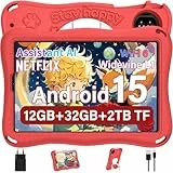 SUAAT Android 15 Kinder Tablet, 9 Zoll HD Display Kids Tablet, 12 + 32 GB(2TB TF), WiFi 5G, iWAWA, Widevine L1, GMS, 5MP+8MP, OTG,AI, Cast, 5000mAh, Elternkontrolle, mit Eva Schutzhülle – Rot