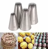 DUORUI Spritztüllen, Spritztüllen, für Creme, Kuchen, Cupcakes, Fondant, Kuchen, Edelstahl, runde Zickzack-Öffnung, Form für Kekse, 4 Stück