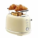 Wiltal Retro Toaster 2 Scheiben Edelstahl – Brötchenaufsatz, 6 Röststufen, Vorheiz- und Auftaufunktion, Abschaltautomatik, Cremefarben, Perfekt für Sandwiches & Toast – TS-R008