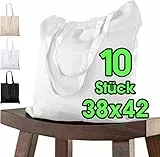 ELES VIDA Baumwolltaschen weiss Stofftasche (10 Stück in 38x42) - Das ORIGINAL ÖKO-TEX® geprüfte QUALITÄTSWARE, Lange Henkel, Tragetasche, Jutebeutel, Stoffbeutel, Einkaufstasche 100% Baumwolle