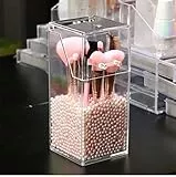 JMAHM Kosmetikorganiser Make up Pinselhalter Make up Organizer Premium Acryl Staubdicht mit Perlen 2800 Partikel (quadratisch, rosa weiß)