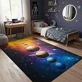 TAPISO Cosmo Game Teppich Kinderzimmer Kosmos | Kinderteppich Spielteppich Kinder Bunter Lernteppich Weltraum | Kurzflor, rutschfest, Pflegeleicht, Pädagogisch Dekorativ 120 x 160 cm