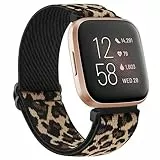 Tobfit Armband für Fitbit Versa Armband Damen Herren,Verstellbares Dehnbares Nylon Uhrenarmband Ersatzarmband für Fitbit Versa 2/Fitbit Versa/Versa Lite(Leopard)