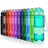 ZOUNICH Trinkflasche Sport BPA frei Kunststoff Sporttrinkflaschen für Kinder Schule, Joggen, Fahrrad, öffnen mit Einer Hand Trinkflaschen Filter, Smaragd, 14oz/400ml