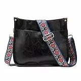 ZOUIQSS Dame Crossbody Taschen Leder Umhängetasche Frauen Hobo Handtasche mit Reißverschluss Schultertasche mit verstellbarem Riemen(Schwarz(5cm) Löwenzahn)