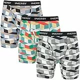 INNERSY Boxershorts Herren Bunt Lange Unterhosen Herren Nylon Unterwäsche Retroshorts Mehrpack 3 (XL, Bunter Würfel)