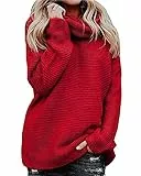 Imuedaen Pullover Damen Elegant Rollkragenpullover Langarm Strickpullover Lässiges Stricken Pulli Winter Sweatshirt Oberteile (A Rot, S)