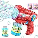 Seifenblasenpistole Kinder Seifenblasenmaschine Seifenblasen Machine: LED Licht Blasen Elektrisch Mit 100 ML Tank Blau Automatische Bubbles Maker Für Kids Shooter Party Spielzeug（Rosa）