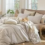 Lanqinglv Bettwäsche 220x240 Baumwolle Gestreift Beige Weiß,100% Renforce Baumwolle Bettwäsche Set mit Reißverschluss,ÖKO-TEX Bettwäsche für Allergiker Geeignet,1 Bettbezug & 2 Kissenbezug 80x80 cm