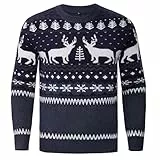 Marvmys Herren Weihnachtspullover Gestrickter Sweater Christmas Pullover Rundhals Strickpulli für Weihnachten Winterpullover mit Langen Ärmeln