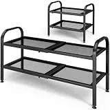 Kitsure ausziehbares Schuhregal 1 Pack, 2-stufig platzsparendes Schuhregal mit stabilen Metallböden, leicht aufzubauen, passend für Schuhschrank, Eingang & Garage, Medium, Schwarz