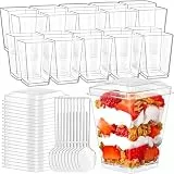 Aurinovellia 40 Stück Desserttasse mit Löffeln und Deckel, Wiederverwendbar Plastik Dessertschalen, 5OZ /160ML Klare Desserttasse, Trapezförmig Desert Becher für Party Picknick Mousse Pudding Eiscreme